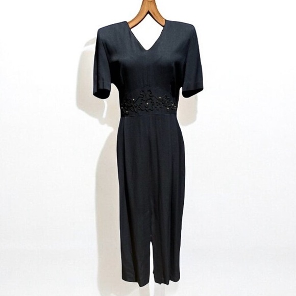 NEW (w/tag) VINTAGE Black Julian Taylor Big Shoulder Midi Dress 14 - Picture 1 of 12